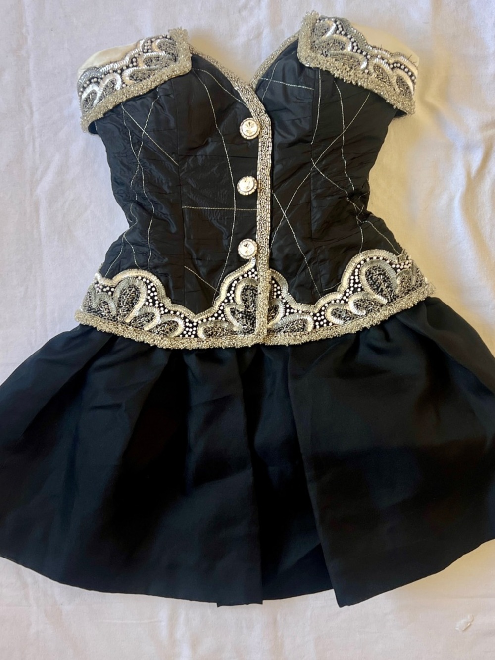 80s Fabrice Couture embellished corset dress crystals bugle beads 100% silk Sz6